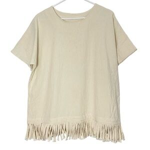 Alfredo’s Wife Tunic Top Tee Shirt Womens Size Medium Cream Natural Frayed Hem